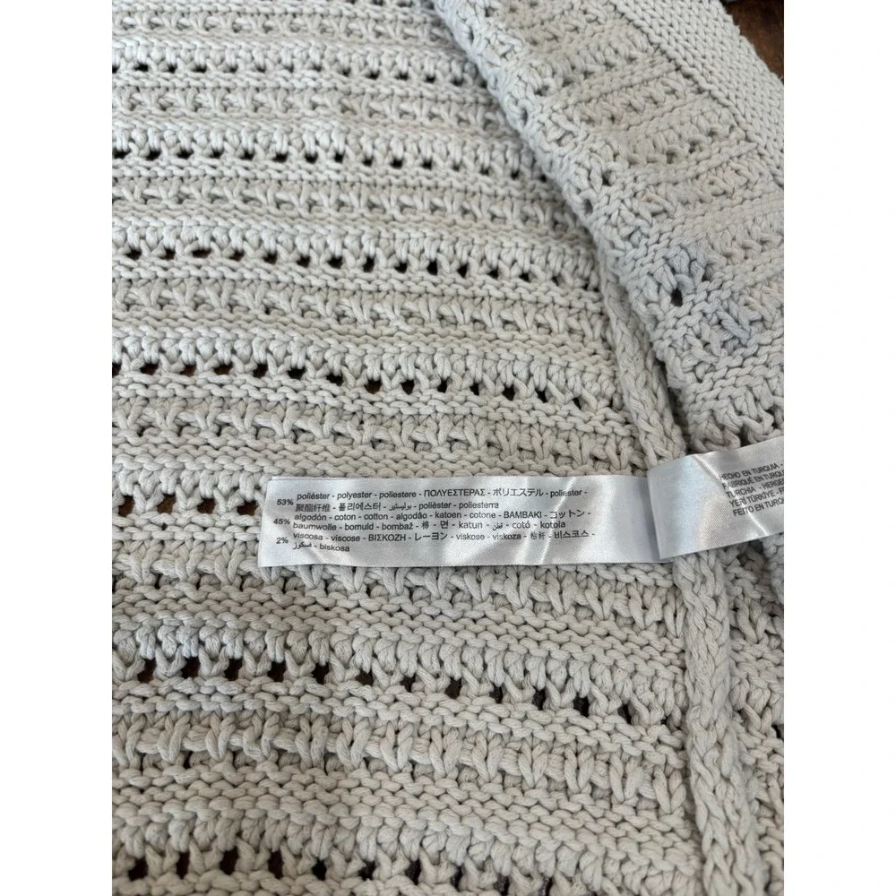 Zara chunky cardigan sweater boho fringe grey women's size small cotton blend - Picture 8 of 11